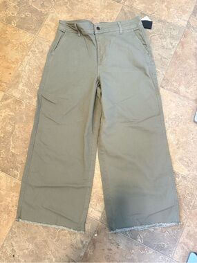 Wide-Leg Olive Chinos with Frayed Hem - Women's